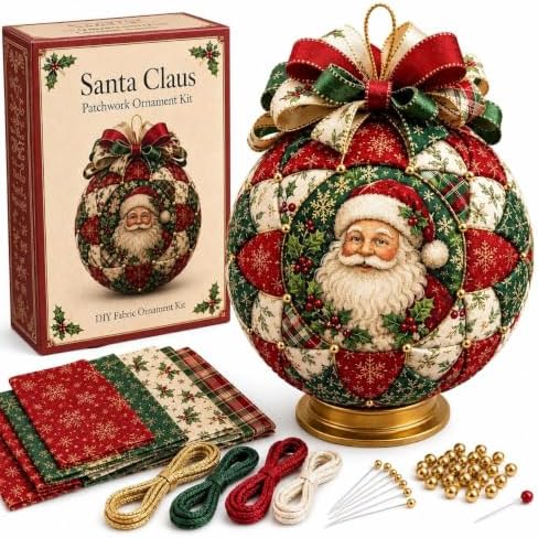 Christmas Classics Patchwork Ornament DIY Kit, Quilted Tree Fabric | Decor Set, Holiday Tabletop Craft for Beginners, Santa Reindeer Snowman Ornament, Xmas Craft Gift for Adults (Santa) by Unknown