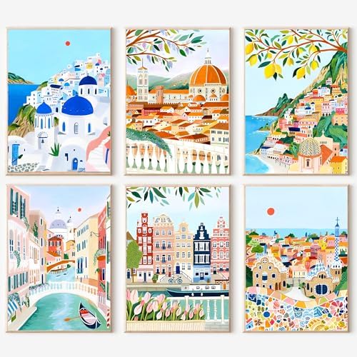 cupmod 6 Packs Paint by Number for Adults,Scenery-Cityscape DIY Acrylic Oil Painting Paint by Numbers Kits on Canvas,Adults Paint by Numbers Kits Drawing Paintwork for Home Decor by Cupmod