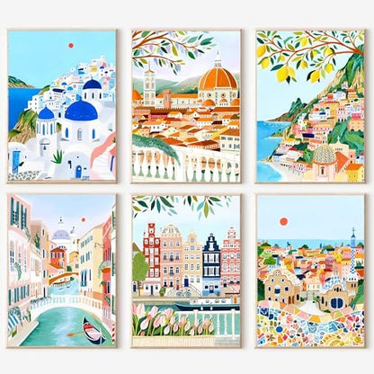 cupmod 6 Packs Paint by Number for Adults,Scenery-Cityscape DIY Acrylic Oil Painting Paint by Numbers Kits on Canvas,Adults Paint by Numbers Kits Drawing Paintwork for Home Decor by Cupmod