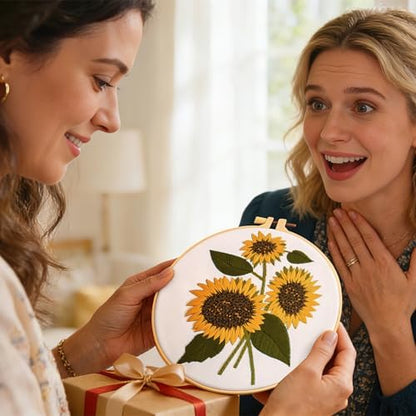 Sunflower Embroidery Kits for Beginners Adults, Floral Hand Embroidery Set Needlepoint Kits, Stamped Cross Stitch Kits for Beginners Adults, 2 Embroidery Hoops, Fabric, Thread(Attached Video Tutorial) - Image 3