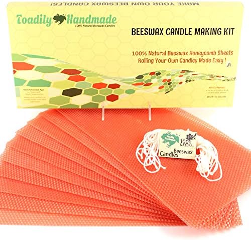 Make Your Own Beeswax Candle Kit - Includes 10 Full Size 100% Beeswax Honeycomb Sheets in Terracotta and Approx. 6 Yards (18 Feet) of Cotton Wick. Each Sheet Measures Approx. 8" x 16 1/4". by ToadilyHandmadeBeeswaxCandles