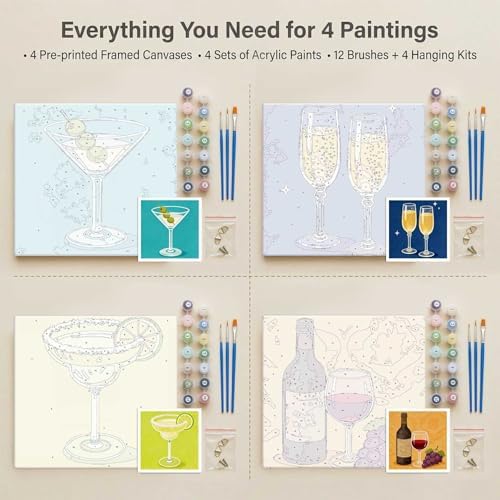 Amphol 4 Pack Framed Paint by Numbers Kit for Adults, Vintage Bar Easy Paint by Numbers for Beginners with Frame, 10x10 Inch Framed Wine Oil Painting Art on Canvas for Home Wall Decor and Gift - Image 6