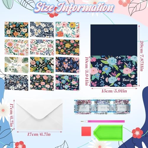Saillong 12 Pack Thank You Diamond Painting Greeting Card Kit DIY Flower Thanks Diamond Art Cards with Envelope 5D Rhinestones Painting Making Kit for Adults Beginner DIY Crafts Thanksgiving Gifts - Image 4