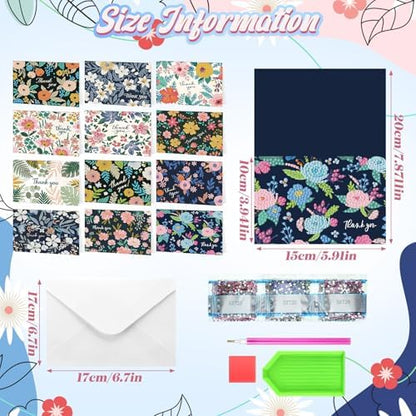 Saillong 12 Pack Thank You Diamond Painting Greeting Card Kit DIY Flower Thanks Diamond Art Cards with Envelope 5D Rhinestones Painting Making Kit for Adults Beginner DIY Crafts Thanksgiving Gifts - Image 4