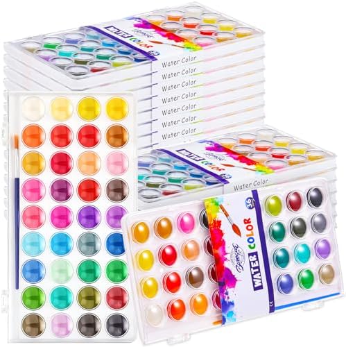 Nuanchu Gifts Bulk Watercolor Paint Washable Watercolor Paint Kits Palette and Brushes Portable Water Color Supplies for Adults, Beginners Artists Graduation Gift(20 Pack,36 Colors) by Nuanchu
