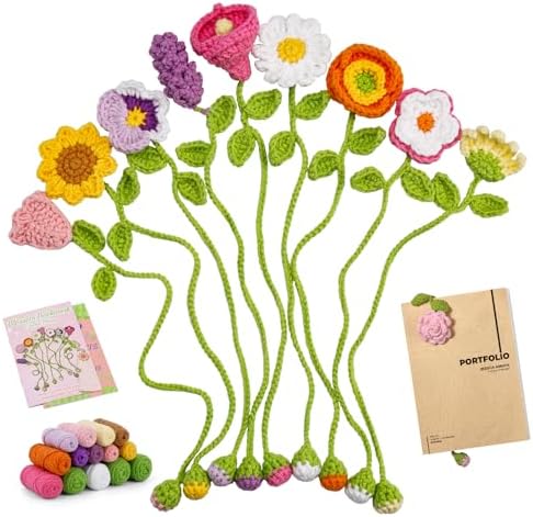 GarfxG Crochet Kit for Beginners Adults 10pcs Flower Bookmarks Knitting Kit by GarfxG