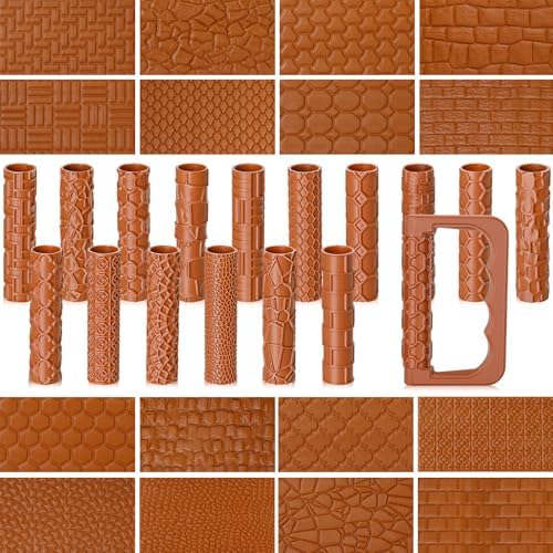 Leriton 17 Pcs Clay Texture Roller Set with Handle, Terrain by Leriton