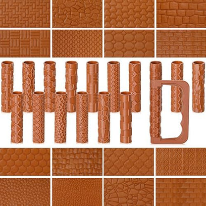 Leriton 17 Pcs Clay Texture Roller Set with Handle, Terrain by Leriton