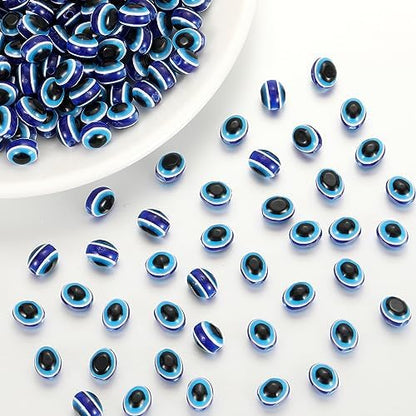 200pcs Oval Royal Blue Evil Eye Resin Lampwork Beads 10mm Charms Spacer Bead with Elastic Rope for Bracelets Necklace Jewelry Craft Making - Image 2