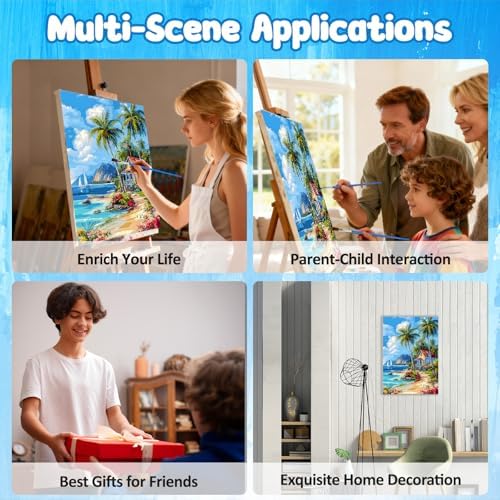 MAXBYE Paint by Numbers Kit for Adults with Frame and Wooden Easel, Easy Beach Landscape Painting Numbers Art Kits on Canvas, DIY Acrylic Painting Kit for Gift Home Wall Garden Decor 10×14 in - Image 7