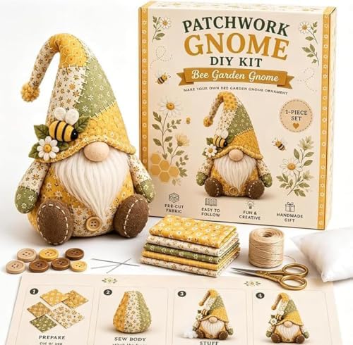 TREBIN Patchwork DIY Sewing Kit for Adults Beginners, Animal Craft Kits, Handmade Beaded Fabric Cover, Sewing Craft Kit for Home Decor Keychain Tissue Box Cover (Winter Thanksgiving Christmas Grome) - Image 3