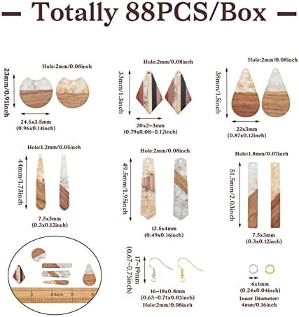 Cheriswelry 88Pcs/Box Dangle Earrings Making Kit with Teardrop Polygon Rectangle Rhombus Resin Walnut Wood Pendants Brass Jump Rings Earring Hooks 24.5x3.5mm for Women Jewelry Decoration - Image 2