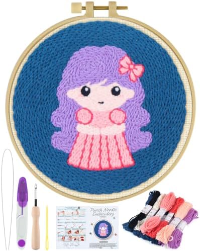 ERKOON Punch Needle Kit Beginners Adults, Zodiac Easy Embroidery Set for Starter Art Craft, Needling Punching Project with Patterns, Tools, Yarns, Hoop, Instruction (Virgo) by ERKOON