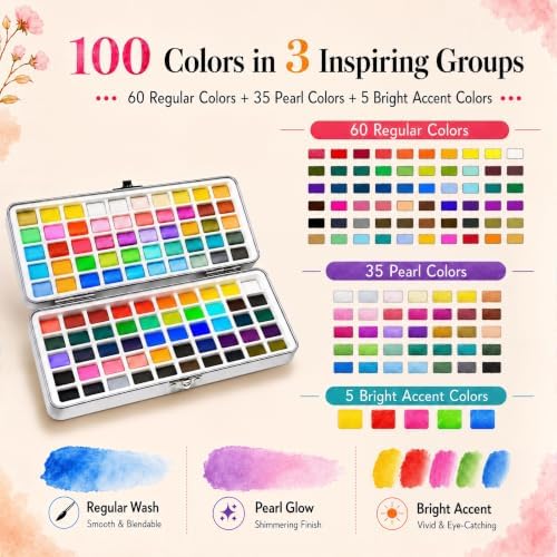 100 Colors Watercolor Paint Set with Watercolor Workbook for Adults - Image 4