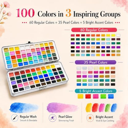 100 Colors Watercolor Paint Set with Watercolor Workbook for Adults - Image 4