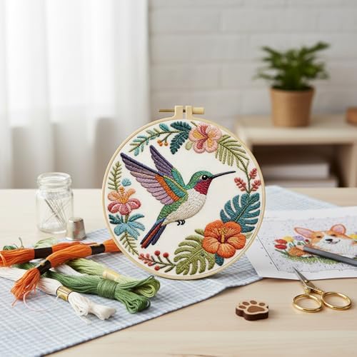 FRANDEK DIY Flower Hummingbird Stamped Embroidery Kit with Hoop for Adults - Image 4