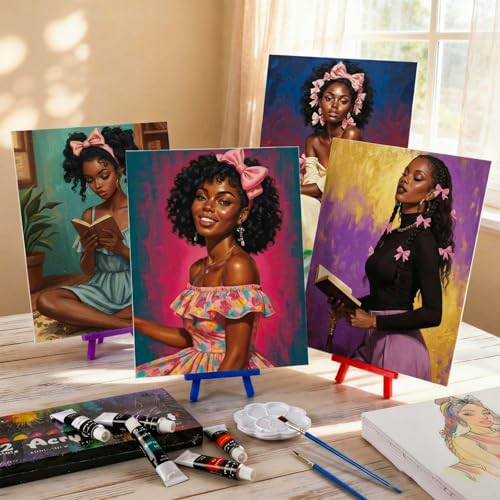 Sherr 108 Pcs Black Girl Sip and Paint Kit, Pre Drawn Canvas for Adults - Image 5