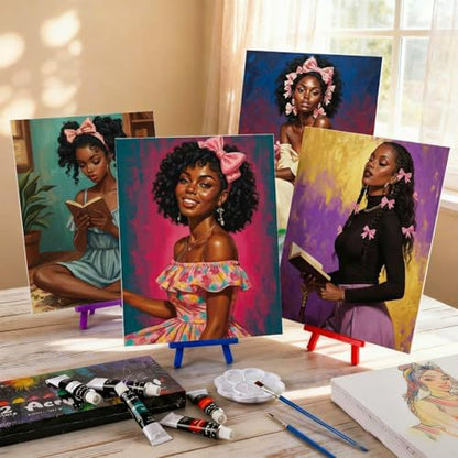 Sherr 108 Pcs Black Girl Sip and Paint Kit, Pre Drawn Canvas for Adults - Image 5