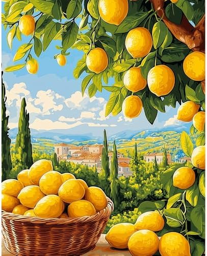 Natuyalo Lemon Tree Paint by Number for Adults - DIY Acrylic Painting Adults Paint by Numbers for Beginner Frameless, Town Landscape Paint by Numbers Kits for Gift Home Wall Decor 16x20 inch by Natuyalo