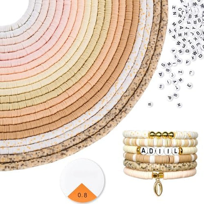 ADIIL 7200pcs Clay Beads Bracelet Making Kit, 6mm Polymer Heishi Beads for Jewelry Making, Friendship Bracelet Kit Birthday Gift for Adults Light Neutral by ADIIL