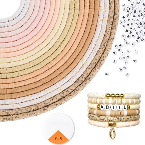 ADIIL 7200pcs Clay Beads Bracelet Making Kit, 6mm Polymer Heishi Beads for Jewelry Making, Friendship Bracelet Kit Birthday Gift for Adults Light Neutral by ADIIL