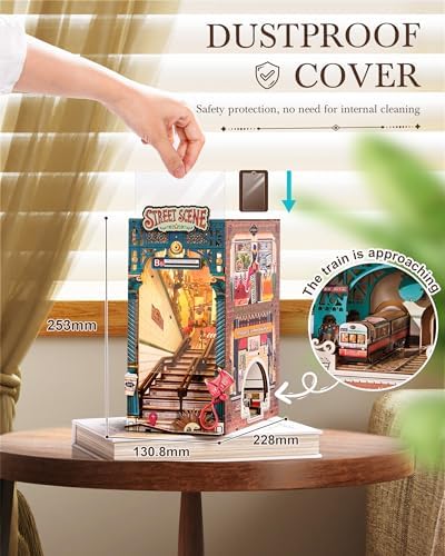 Rolife DIY Book Nook Kits Sunset Street Scene, Endless Stairs Bookshelf Decor 3D Wooden Puzzles for Adults, DIY Miniature House Model Building Kits, DIY Crafts/Birthday Gifts for Teens & Book Lovers - Image 6