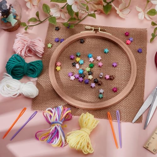DELORIGIN Beginner Sewing Kits Embroidery Starter Kit with Linen Acrylic Star Beads Embroidery Hoop Colorful Threads Sewing Needles Embroidery Tools Stitch Learning DIY Kit Crafts for Adults Women - Image 3