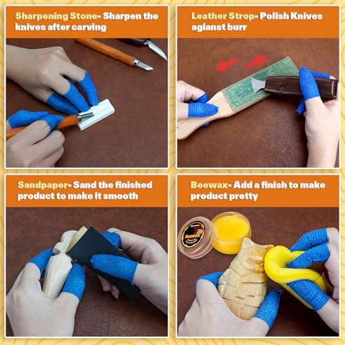 Wood Carving Kit, 32Pcs Wood Carving Tools with Storage Bag, Wood Whittling Knife Kit with 4pcs Templates & 11pcs Wood Carving Knives for Wood DIY Beginners - Image 6