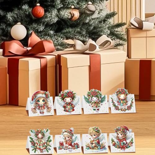 jinglinhh 8pcs Diamond Art Painting Christmas Angel Greeting Cards with Envelopes, DIY Card Making Kits for Adults, Diamond Art Postcards Christmas Cards Craft Gifts - Image 6