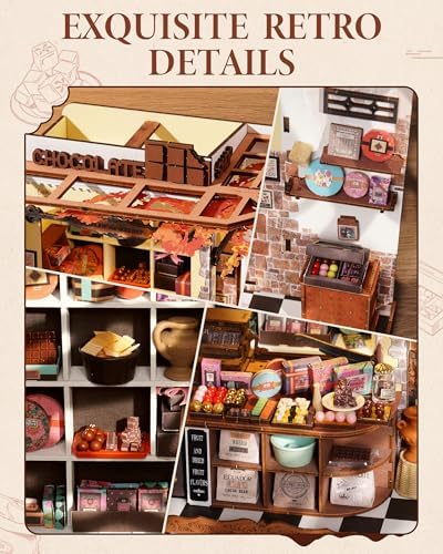 ROBOTIME DIY Miniature House Kit, Tiny House Building Kits，Mini Wooden Furniture Kit for Adults, Dollhouse for Birthday Christmas Craft Hobbies Gift（Henry's Chocolate） - Image 4