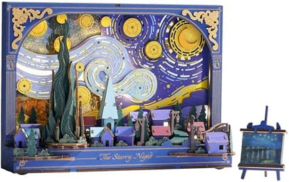 3D Wooden Puzzles for Adults Van Gogh Starry Night DIY Model Building Kits with LED Light - Home Decor, Wall Art & Unique Creative Gifts for Art Lovers/Men/Women by Wowood