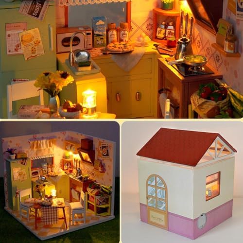 DIY Miniature House Kit with LED Light and Dust Cover, 3D Wooden Dollhouse Assembly Model Building Kit for Adults Teens, Creative Craft Project, Bookshelf Decor and Birthday Gift (Bubble Bath) - Image 5