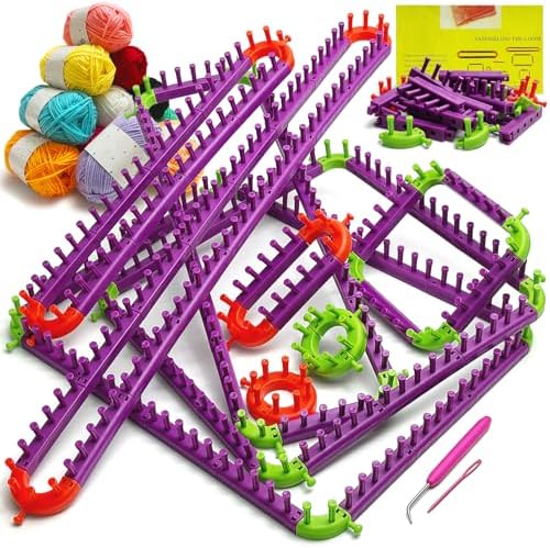UCDRMA Adjustable Loom Knitting Kit, Up to 21 Different Sizes and Shapes Knitting Loom for Blankets/Scarves/Hats, Infinity Loom Crochet with 12 Yarn & Instructions, Flexible Yarn Loom for Beginners by UCDRMA
