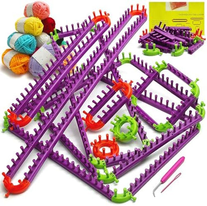 UCDRMA Adjustable Loom Knitting Kit, Up to 21 Different Sizes and Shapes Knitting Loom for Blankets/Scarves/Hats, Infinity Loom Crochet with 12 Yarn & Instructions, Flexible Yarn Loom for Beginners by UCDRMA