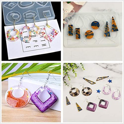 10pcs Clear UV Resin + 6 Silicone Molds + Mini UV Lamp + Liquid Pigment, New Formula UV Resin with 6 Earrings Pendants Molds with Solid Colour Liquid Pigment Dyes for Jewelry Making, Resin Crafts DIY - Image 4