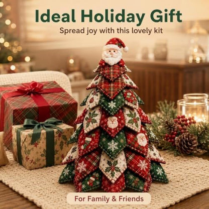 Quilted Christmas Tree Kit – Pre-Cut Fabric & Foam Cone DIY Tabletop Decoration with Tree Topper, No-Sew Holiday Craft Kit for Adults & Kids, Christmas Tree Decorations for Home, Party & Gifts (set12) - Image 4