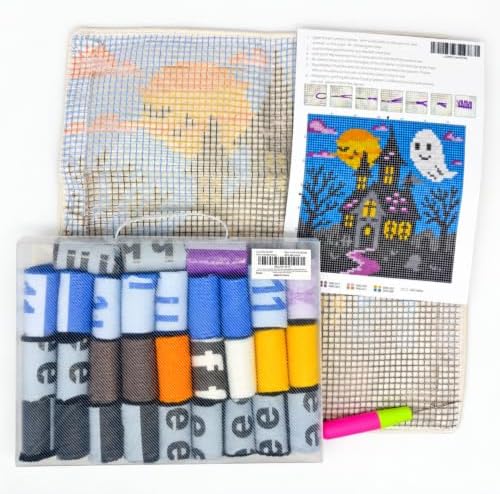 Howie's Latch Hook Kit, DIY Haunted House Pillow Crochet Yarn Kits for Adults, Color Preprinted Pattern Embroidery Sofa Cushion Cover (Haunted House, 16.93 x 16.93 inch) - Image 2