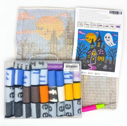 Howie's Latch Hook Kit, DIY Haunted House Pillow Crochet Yarn Kits for Adults, Color Preprinted Pattern Embroidery Sofa Cushion Cover (Haunted House, 16.93 x 16.93 inch) - Image 2