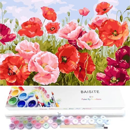BAISITE Paint by Numbers Kit for Adults Beginners,20" Wx16 L Canvas for Painting Kits for Adults in Colorful Box Poppy Flowers-BSC001 by PaintbyNumbersKitsforAdults