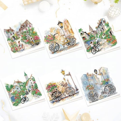 MVVMTOP 6pcs Diamond Art Painting Greeting Card, DIY House and Bicycle Diamond Art Greeting Card for Blessing and Wishe Special Shaped Diamond Arts Crafts for Birthday Thanksgiving Day by MVVMTOP