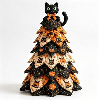 DIY Halloween Quilted Fabric Tree Kit, Black Cat & Pumpkin Tree Art Kit by Unknown