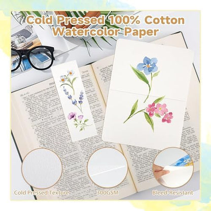 152 PCS Blank Watercolor Cards & Bookmarks Kit, 140lb/300gsm Cotton Paper, 30 Sets 4"x6" Cards with Envelopes, 30 Bookmark Sets with Sleeves, Tassels & Stickers for DIY Greeting Card & Craft Projects - Image 2