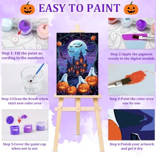 NAIMOER Halloween Paint by Numbers Kits for Adults Beginner with Wooden Framed, Ghosts Pumpkin Color by Numbers on Canvas Painting Kits for Adults, Easy Paint DIY Acrylic for Home Wall Decor 8X12 Inch - Image 6
