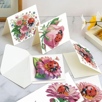 LazyFold 6Pcs DIY Diamond Art Painting Greeting Cards with Envelopes, Ladybugs and Flowers All Occasion Note Card Kit for Women, Handmade Thank You Birthday Friendship Cards Gift - Image 6