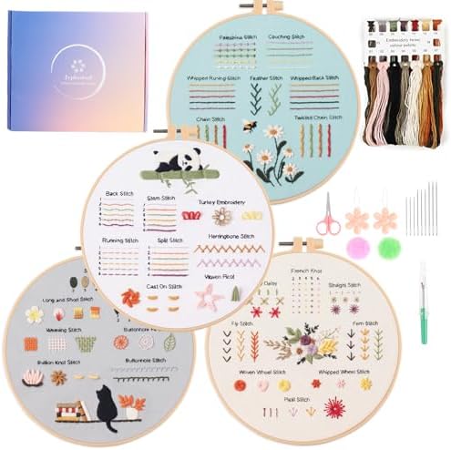 Jyphorixal Embroidery Kit for Beginners Adults Cross Stitch Starter Kit Needle Point Supplies 30 Basic Stitches in 4 Set, DIY Craft Lover Starter Hand Stitch by Borntobeprofessional