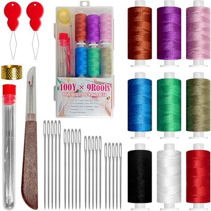 40PCS Big Eye Steel Sewing Tool Set, Needle and Thread Kit, Threader and Needle Repair Kit Stainless Steel Needles for Hand Sewing by QCZKB