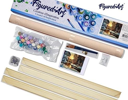 Figured'Art Paint by Numbers Kit for Adults Sunset Forest 16"x20" - Craft Art Painting Rolled Canvas with DIY Wooden Frame - Image 5