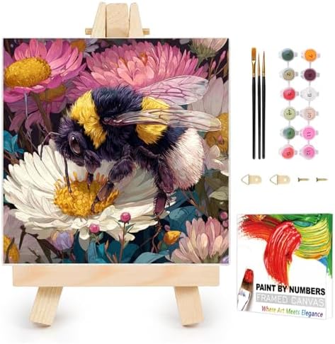 AUKELHJ Framed Paint by Numbers Kit for Adults, Bee, 10x10 inch by Unknown