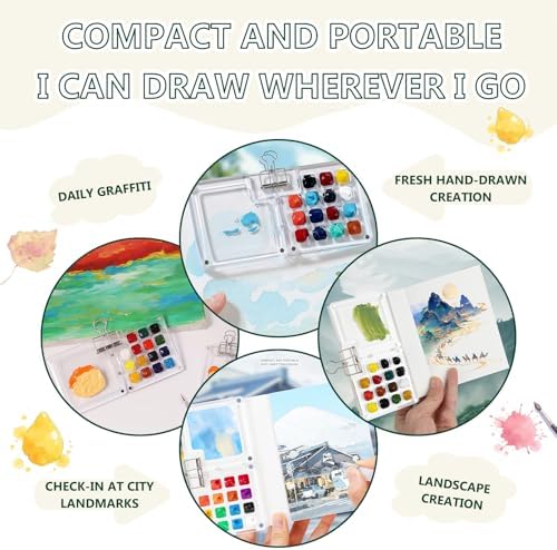 Portable Mini Watercolor Paint Set - All-in-One Travel Kit with Paints, Brushes, Palette, Bag, and Water Container - Perfect for Artists and Beginners-15 Grids - Image 3