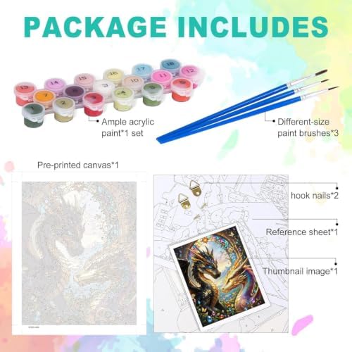 Dragon Paint by Numbers Kit for Adults, DIY Oil Painting Canvas 16x20inch - Image 6
